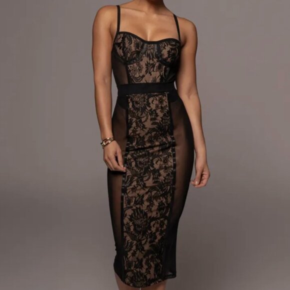 JLUXLABEL Dresses & Skirts - NWT • JLUXLABEL • BLACK NIYKEE MESH AND LACE SET • SMALL • BODYSUIT + SKIRT